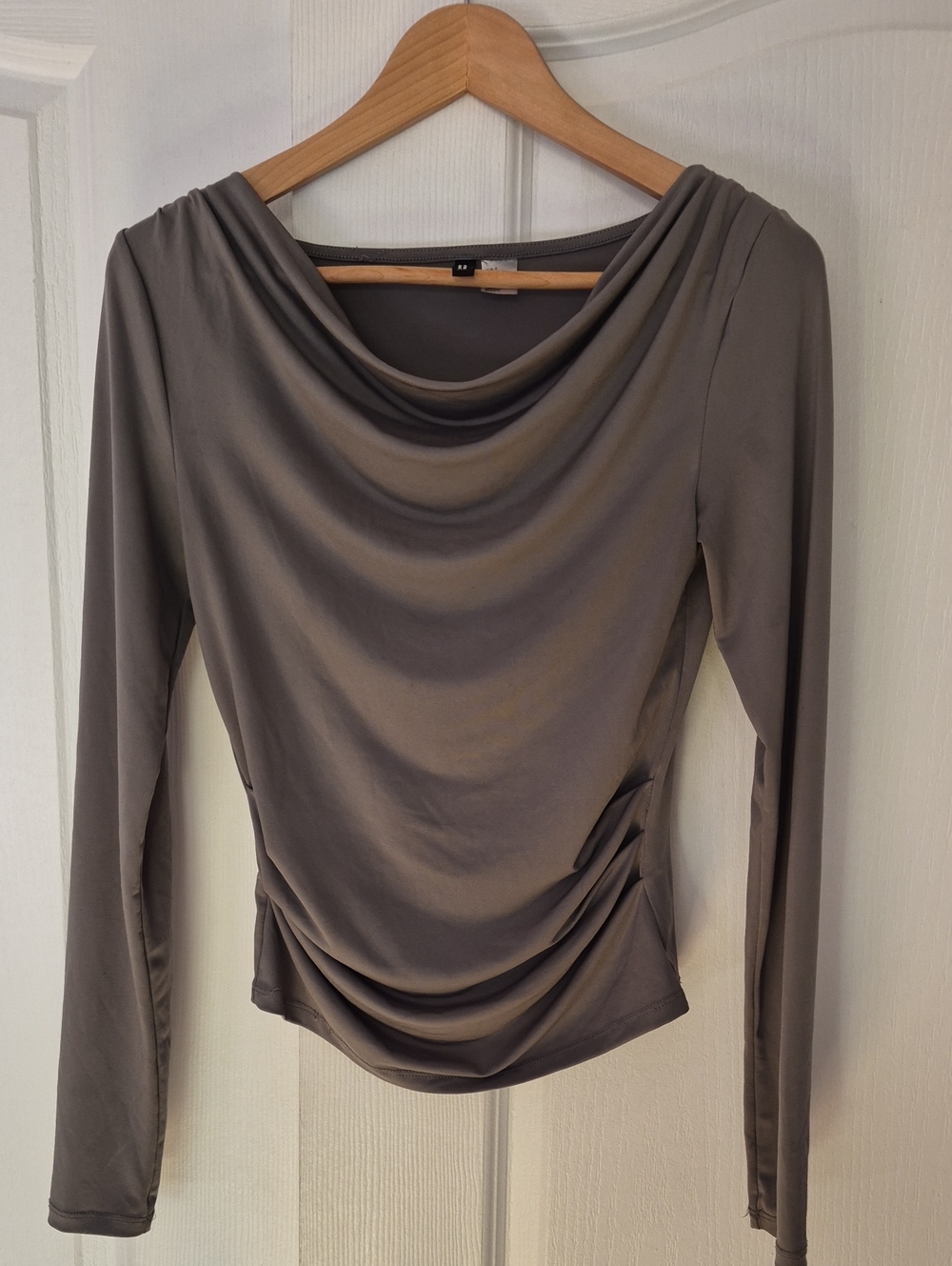 H&M Gray Draped Cowl Neck Long-Sleeve Top